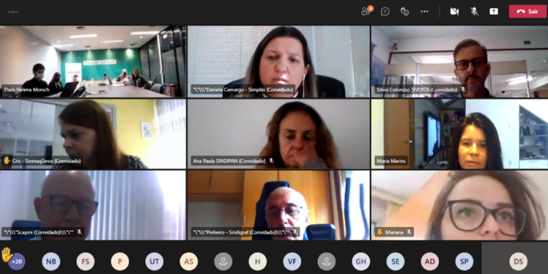 Imagem de uma reunião virtual incluindo nove pessoas divididas em retângulos