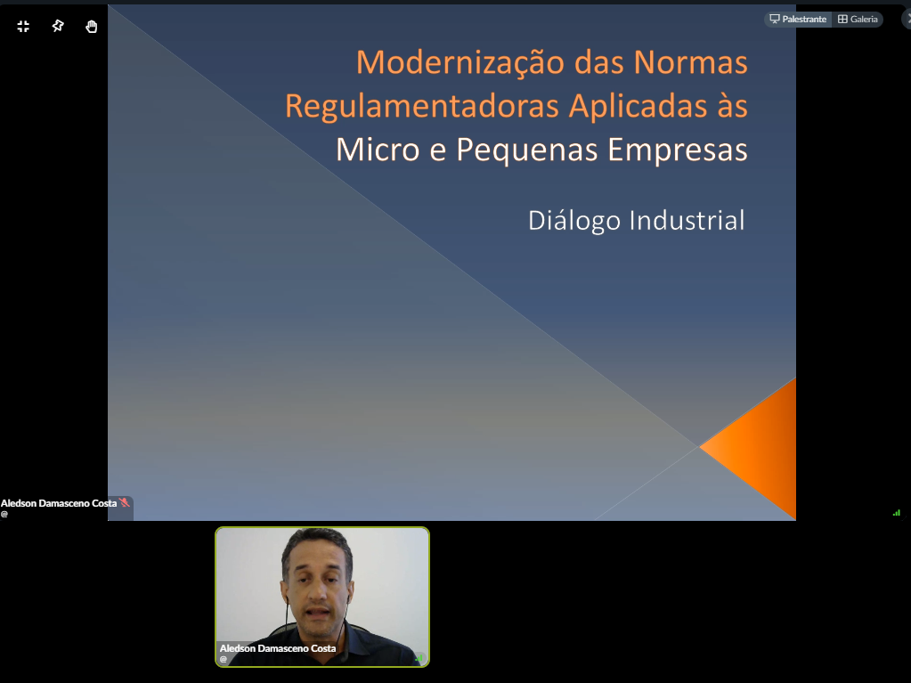 Quadro preto com um quadro cinza escrito Modernização das Normas Regulamentadoras aplicadas às micro e pequenas empresas